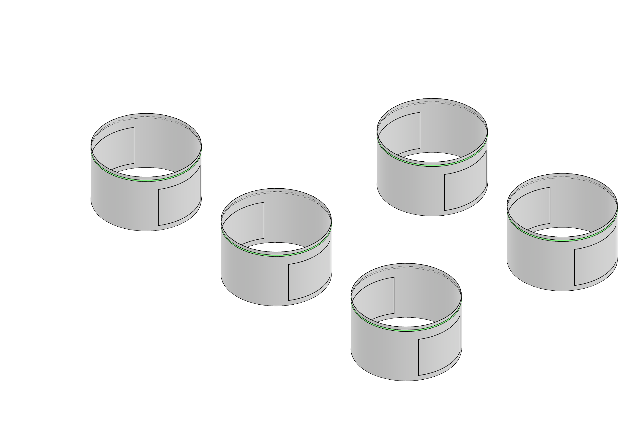 Maschinengestelle der fuenf Stationen als 3D-Modell